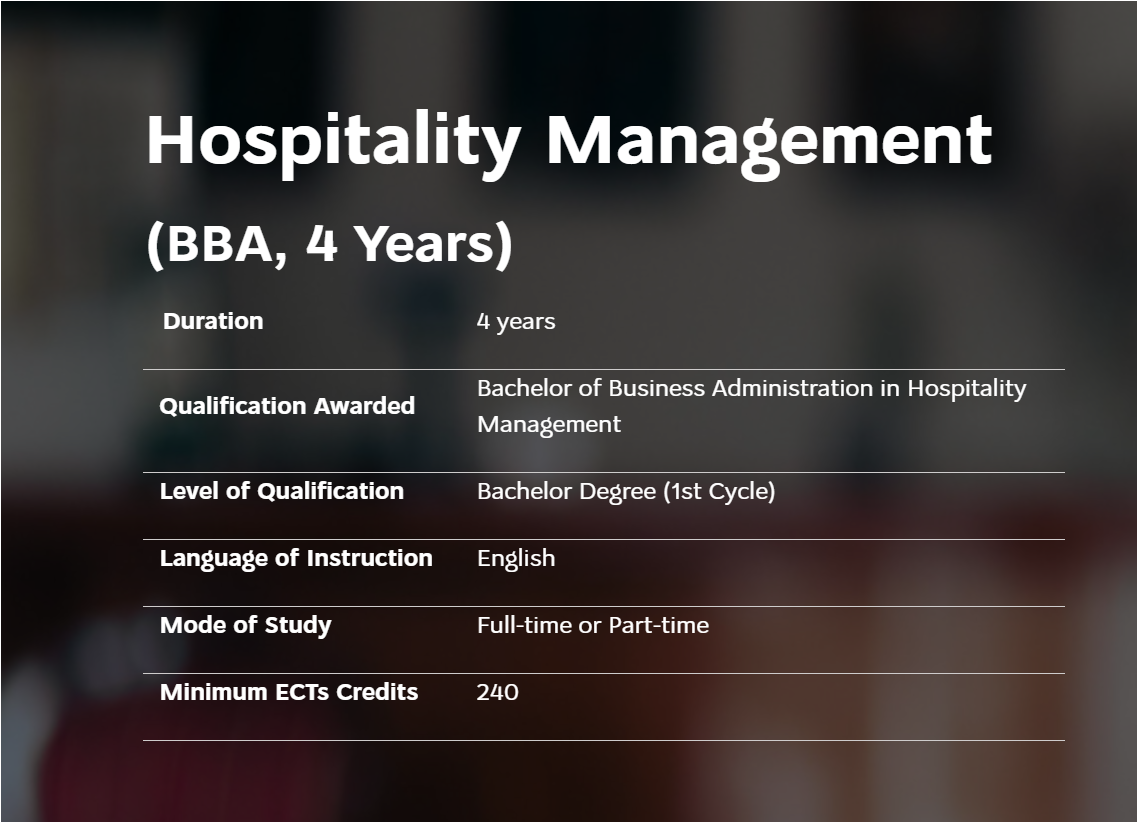 BBA Hospitality Management | University of Nicosia (UNIC)